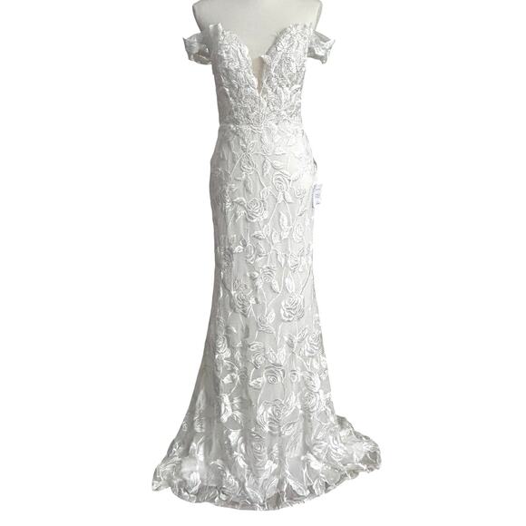 LULUS Precious Romance White Embroidered Off-the-Shoulder Maxi Dress-Size 8 - Picture 2 of 10